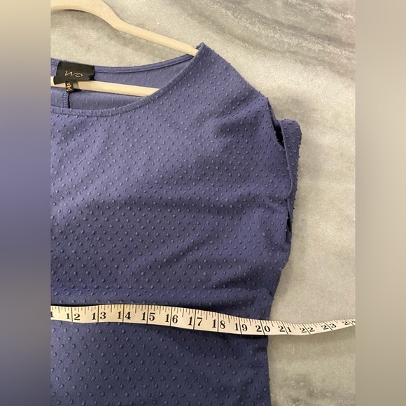 W5 Size 1X Periwinkle Blue French Dot Cap Sleeve Round Neck Pullover Blouse - Picture 6 of 10